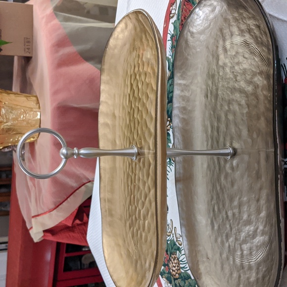 Tiered Tray Two Tone Gold Textured Glass 2 Plate Southern Living Home Vtg Rare - Picture 4 of 4